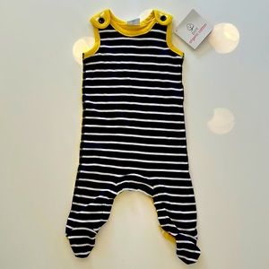 Hanna Andersson Baby Overalls in navy and yellow stripe size 60 2-6 mos.